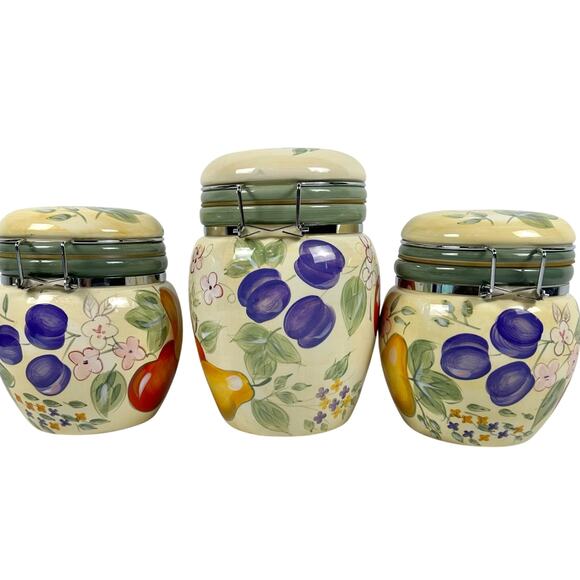 Gibson Home Fruit Grove Canister Set Apples, Grapes, Pears, 1 Large/2 Medium - Picture 5 of 12